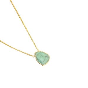NWT - 14k Gold Raw Emerald Colored Green Pendant Necklace